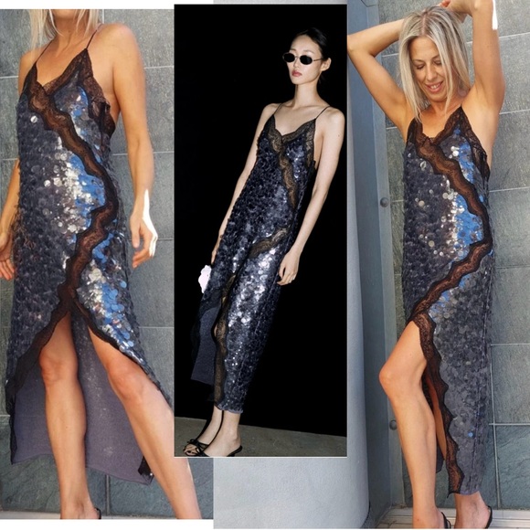 Zara ZW Collection Mauve Purple Sequin Lace Midi Dress S NWOT cocktail party - Picture 5 of 17